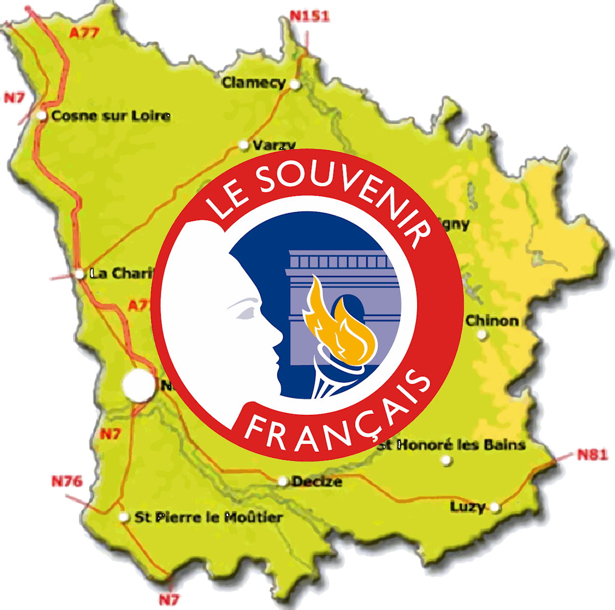 Carte de la Nièvre avec le logo du Souvenir Français