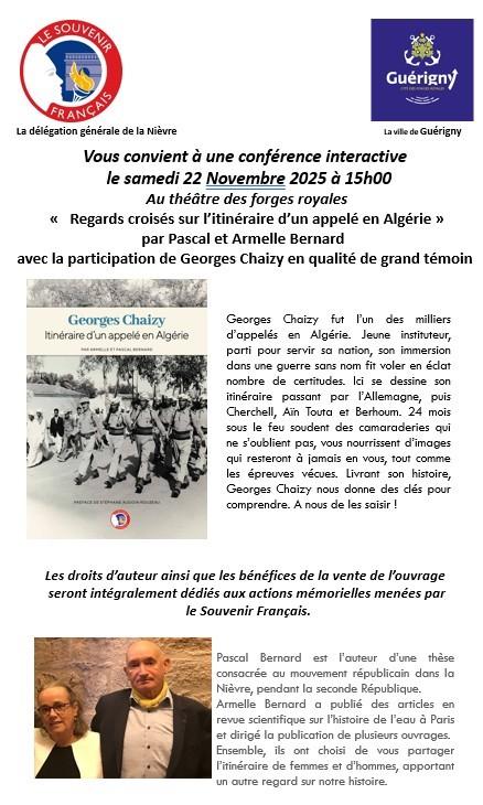 Affiche de la conférence du 22 novembre 2025 au théâtre des Forges Royales de Guérigny